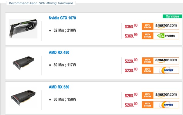 Nvidia GTX, AMD RX, and AMD RX 580 mining hardware.